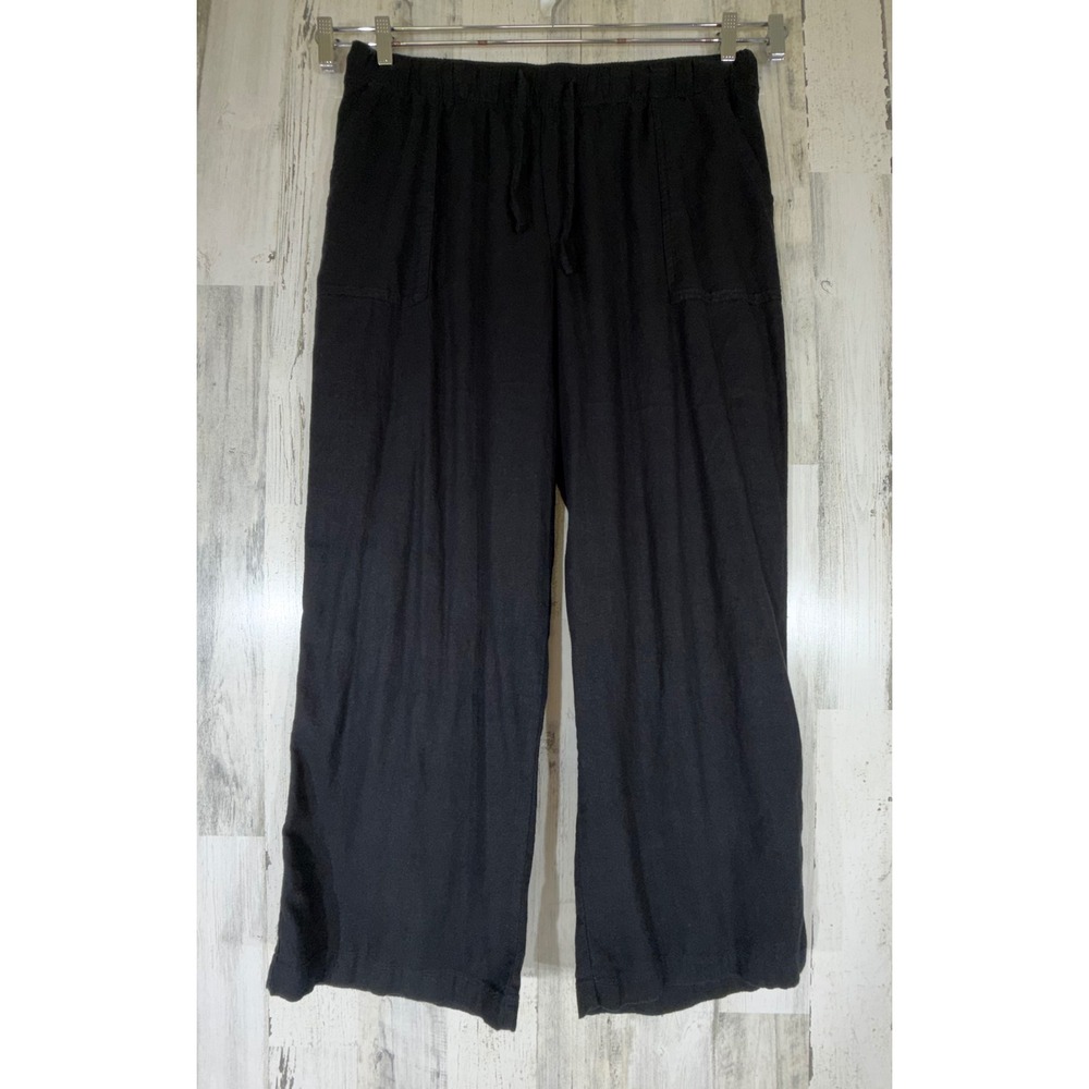 Gap Linen Blend Wide Leg Pants XL Black Elastic Drawstring Beach Coastal Minimal